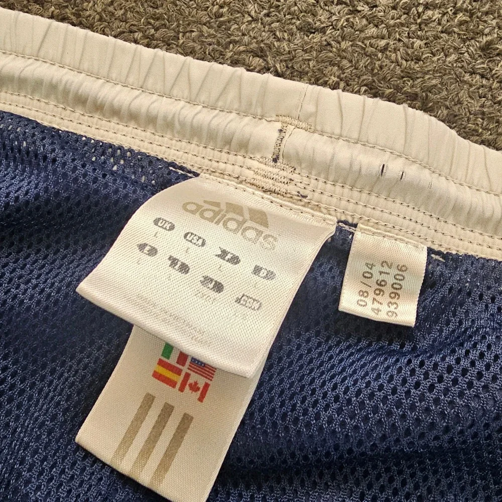 Vintage Adidas Track Pants Baggy Mens Large Navy Blue white 3‎ Stripe Mesh Lined